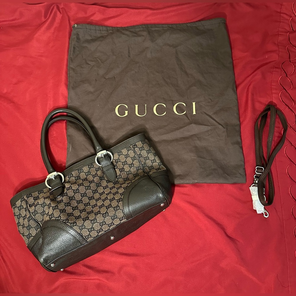 GG GUCCI Monogram Small Tote Dark Brown